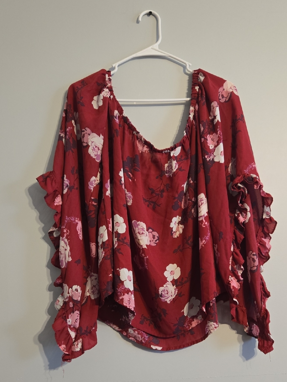 Charlotte Russe Burgundy Floral Off-Shoulder Ruffle Blouse XL